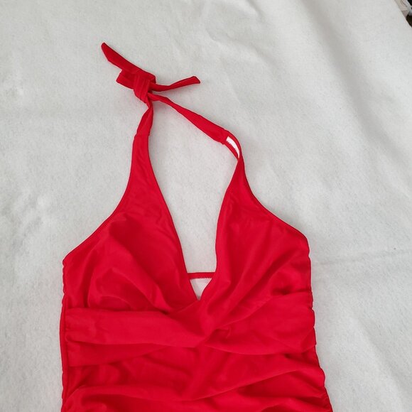 Swimsuit Red Size M Tummy Control Halter Style 1 Piece - Picture 4 of 14